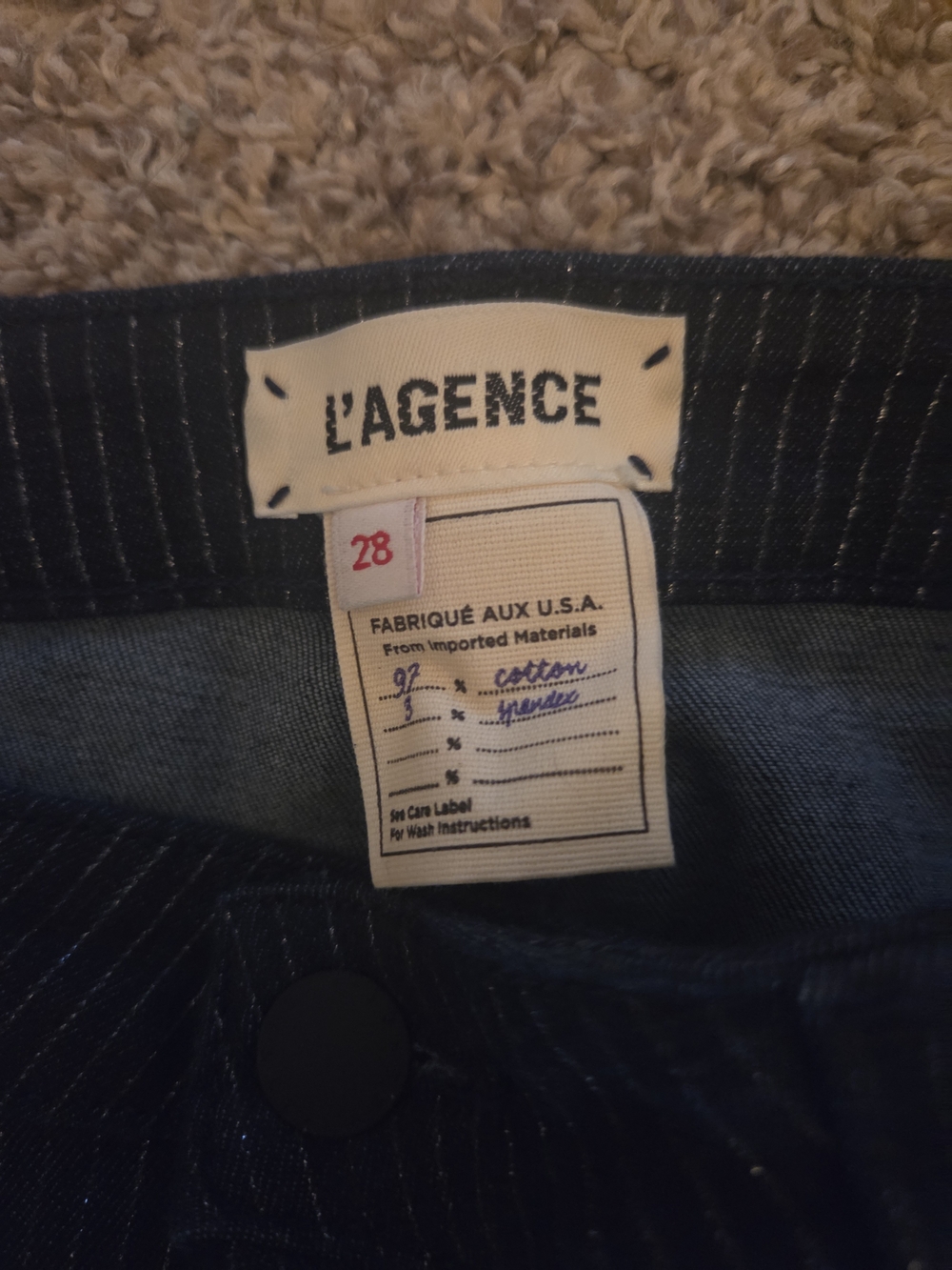 L'AGENCE Womens  Dark Blue W/silver Threads Pinstripe Jeans - Size 28